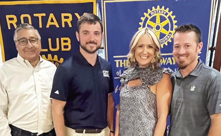 Rotarian with the Program Billy Clemons introduced Fellowship of Christian Athletes (FCA) Coordinators Steven and Tori Solomon at the May 28 Rotary luncheon. Solomon described the history of FCA and their involvement with Northwestern State University student athletes, especially Monday night functions. From left are Rotary President Joe Sers, Clemons, Tori Solomon and Steven Solomon.