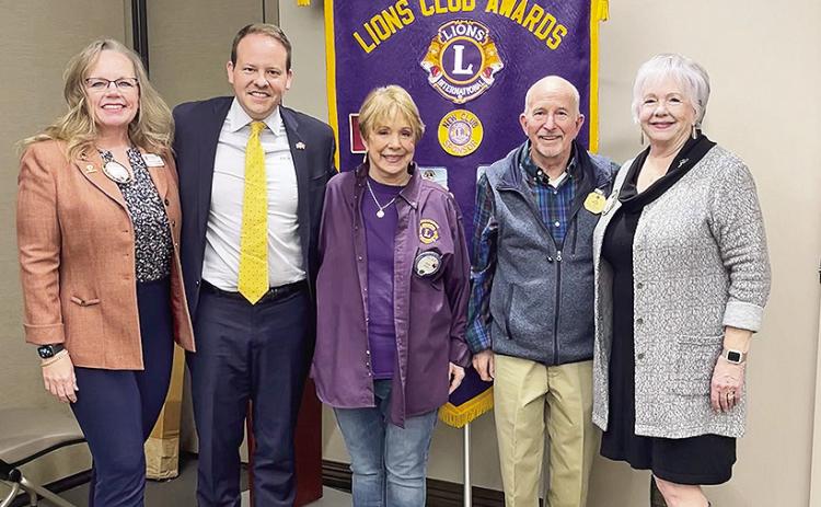 The Lions Club had James Baehr as its speaker. Baehr is a Constitutional litigator. From left are VP Nicole Connell, Baehr, President Susan Hilton, Board members Don Brown and Mimi Stoker.