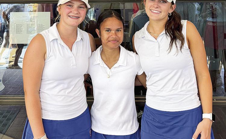 St. Mary’s Lady Tigers, from left, Lacey Body, Janine Boyd and Lilly Boyd are headed to the State Championship tournament.
