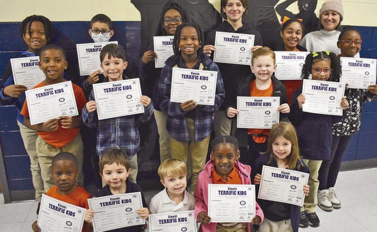 Congratulations to the Kiwanis Club of Natchitoches Terrific Kids for January at Natchitoches Magnet. On front row from left are Desmond Peace, Jr., Matthew Yount, Decker Zachary, Journee Haskett and Presley Sesvold. In middle row are Reese Helaire, Samuel (Alan) Sylvia, Henry Malancon, Ace Hagan and Belle Byone. In top row are Brycen Young, Ibrahim Ali, Alayjia Taylor, Hudson Harrell, Addison LaCour, Kiwanis Club Member Meghan B. Sylvia and Ahzianae Johnson.