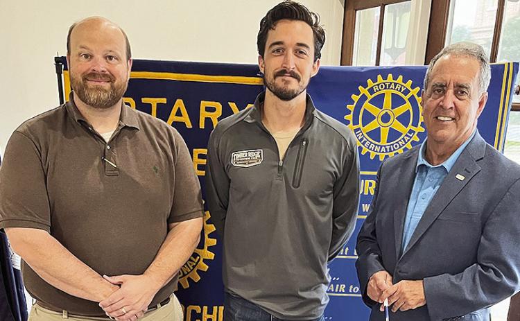 At the June 26 Rotary meeting, Josh Manual and the Rotarians welcomed Crit Williams from the Adventure Park. Crit’s family created several creative, inexpensive, family-fun attractions over the years, in Natchitoches, so families could have fun locally. From left are Manual, Williams and Rotary President Louie Bernard.