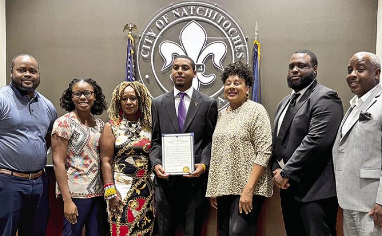 At its meeting Monday, the City Council declared September National Sickle Cell Awareness Month. About 36 people inNatchitoches have the disease that can cause infections, strokes and even organ failure. Blalck and Brown Americans are proportionately affected. From left are Councilpersons Chris Petite, Rosemary Eli, Betty Sawyer Smith, Omega Psi Phi member Carlton Johnson, Delta Sigma Theta Alumni Judith Hayes Walters, Omega Psi Phi menber Jaelen Sturgis and Mayor Ronnie Williams Jr.