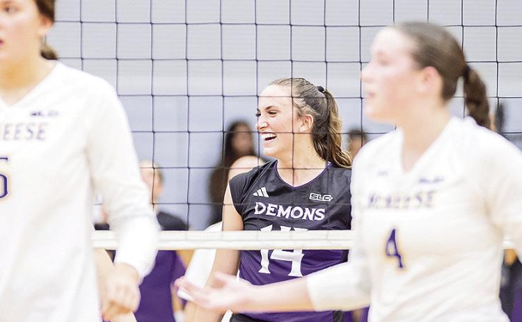 Reaghan Thompson (center) is one of six repeat selection on the 2023 Southland Conference’s annual postseason awards. Photo by :Chris Reich, NSU Photographic Services