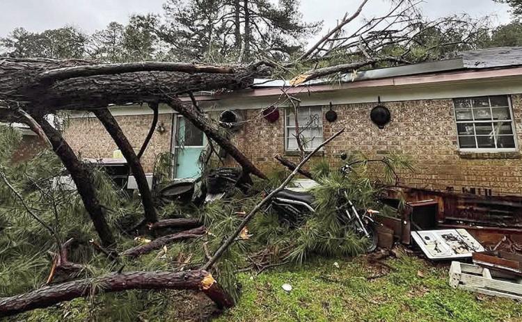 Severe thunderstorms with high wind and rain passing through the area Tuesday damaged two residences in the 100 block of Mary Drive in Payne Subdivision. There were no reported injuries. A 59-year-old homeowner at one of the residences said , his 28-year-old son, and 2-yearold grandson were inside the residence when he heard high winds. Thereafter a large tree fell on the residence causing heavy damage.
