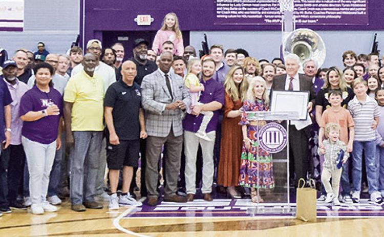 Family, friends, former players, coaches and supporters joined Coach Mike McConathy Feb. 15 as Northwestern State University named the basketball court in Prather Coliseum in his honor.