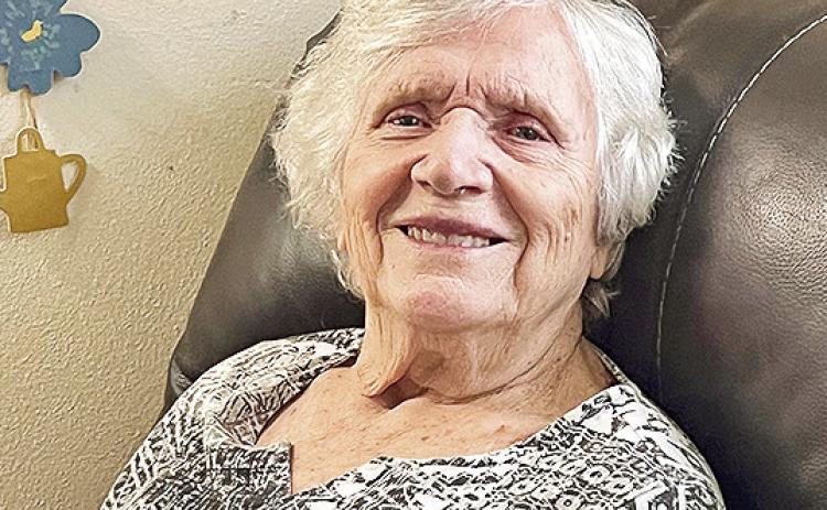 Connie Matkin’s sister, Lorene Self has her happy face on at Sabine Retirement and Rehab because she knows she is about to move to Sheridan, AK to live near her daughter, Tonia Morgan.