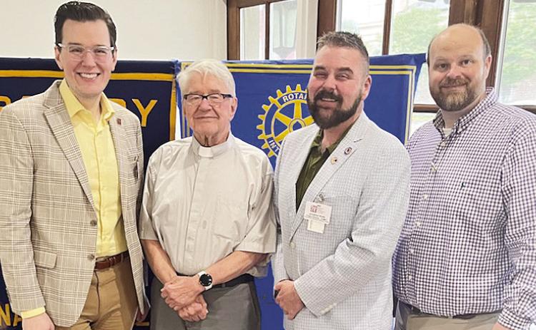 Rotarian with the Program Frank Fuller welcomed the BPCC Director of the Center for Advanced Manufacturing Jonathan Keith and the Executive Dean of Industry Partnerships Joseph Brownlee at the March 24 Rotary meeting. Both Keith and Brownlee discussed the many programs offered at the Natchitoches location. From left are Keith, Fuller, Brownlee, and President-elect Josh Manuel.