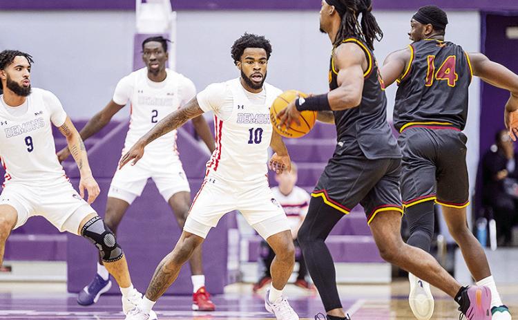 Jon Sanders II (10) led Northwestern State with 14 points at LSU. Photo by Chris Reich/NSU Photographic Services