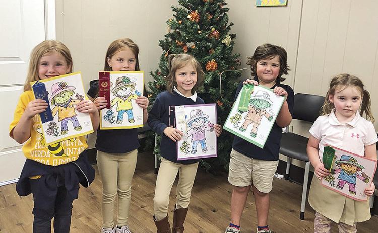 Pre-K and Kindergarten Coloring Contest Nanale Decker, first place; Ava Pinder, second place; Camilla Brumley, third place; Leighan Powell honorable mention; and Annalee Cole, honorable mention.