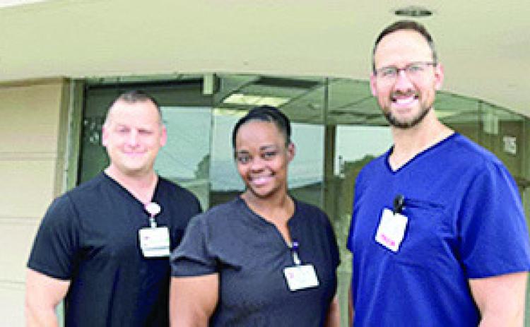 The MRI team at Natchitoches Regional Medical Center includes, from left, Derek Anthony, Laquinta Booth and Brandon Guillory.