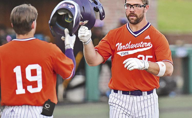 Bo Willis (right) homered and drove in three runs in Tuesday’s win against Grambling. Photo by Gary Hardamon/NSU Photographic Services