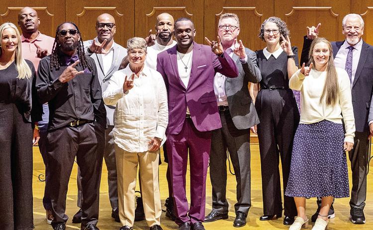 The 13 Northwestern State inductees into the N-Club Hall of Fame all had stories Saturday during the induction ceremony, with all cherishing celebrating the moment with teammates and family. Photo by Chris Reich, NSU Photographic Services