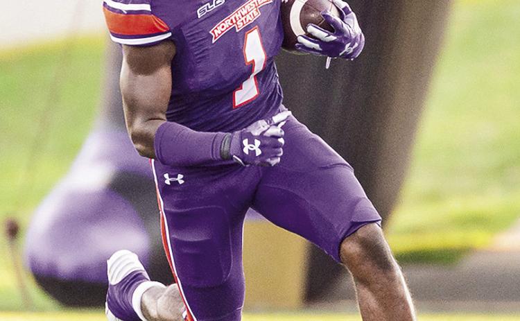 Twon Hines breaks free on a catch against Weber State on Sept. 21. Photo by Chris Reich/NSU Photographic Services