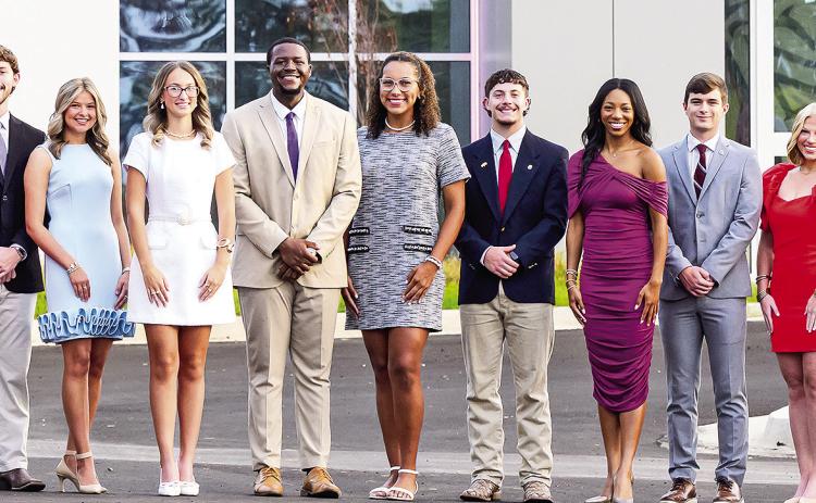 Members of NSU’s 2026 Homecoming Honor Court are, from left, K.C. Thompson, Maggie Martinez, Jakobie McCormick, Hannah Kennedy, Kieler Soape, Ardyn Jardell, Joshua Peek, Madison Book, Homecoming Queen Reese Kennedy, Homecoming King Nickolas Robinson, Peyshance Peek, Parker Stroope, Lauryn Vernon (Miss NSU), Alex Laurent, Alexa Metternich, Daniel Gallagher, Camilia Adger, Logan Sneed, Ellie Hardy and Owen Stutzman (Mr. NSU).