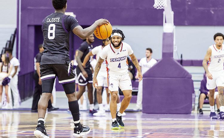 Braelon Bush (4) had 18 points as the Demons fell to Presbyterian on Saturday. Photo by Chris Reich/NSU Photographic Services