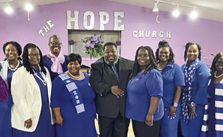From left are Zeta Phi Beta Sororirt Inc. members left Lillie McDonald, Roshawanda Taylor, Frita Brisco Josephine Winder- Chapter President, Lockey Reliford, Yalaunda Taylor, Taurus Johnson-Pastor,Vanessa Johnson,Jacqueline Smith, Candance Grasyson,Linda Jones, Mary Jeter, Sandra Williams- Special Programs Coordinator.