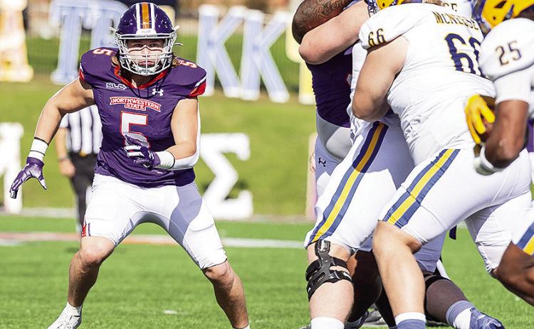 Blake Gotcher (5) is NSU’s first Buck Buchanan Award finalist in more than a decade. Photo by Chris Reich/NSU Photographic Services