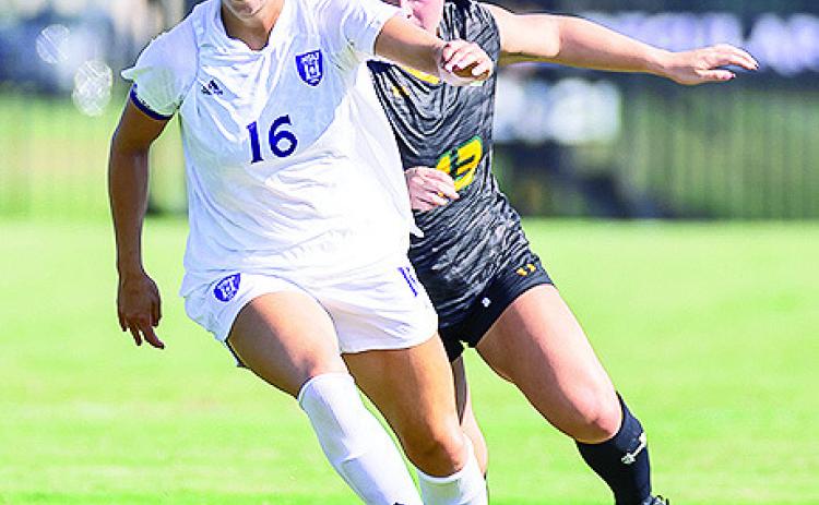 Emme’ Fernandez tallied her second goal of the season against Houston Christian. Photo by Chris Reich, NSU Photographic Services
