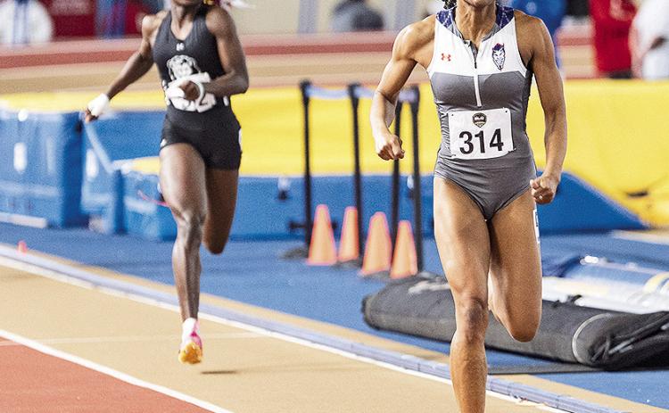 Maygan Shaw ran a 23.42 in the women's 200-meter dash to win the event on the second day of the Bobcat Invitational. Photo by Ethan Lowe, Samford