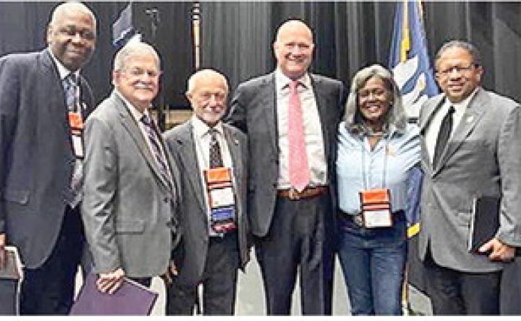 From left are Baker Mayor and LMA Vice President Darne Waites; LMA Executive Director Barney Arceneaux; Grosse ete Mayor and LMA Past Present Michale Chaufffe; Baton Rouge Mayor and LMA President Sid Edwards; Natchez Mayor Patsy Ward Hoover; and Lake Charles Mayor Marshall Simien, Jr.