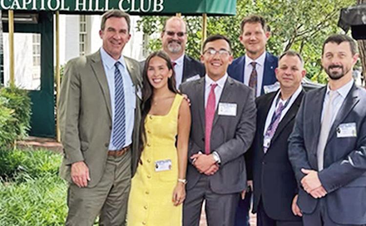 BOM Bank is attending the Louisiana Bankers Associa- tion annual Washington D.C. visit this week repre- senting Louisiana roots on Capitol Hill. Pictured at left are Ken Hale, Ragan Hale, Jared Hicks, Drake Hale, Daniel Lonsberry, Craig George and Daniel Bennett, a BOM team advocating for community banking. Pictured at right are BOM President & CEO Ken Hale and Jared Evans, whose family hails from the Cane River area and are members of St. Augustine Catholic Church. Evans is chief of staff for U.S. Rep.