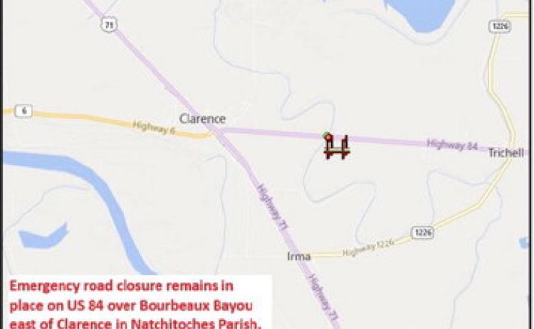 Update on Road Closure of US 84 over Bourbeaux Bayou, Natchitoches Parish