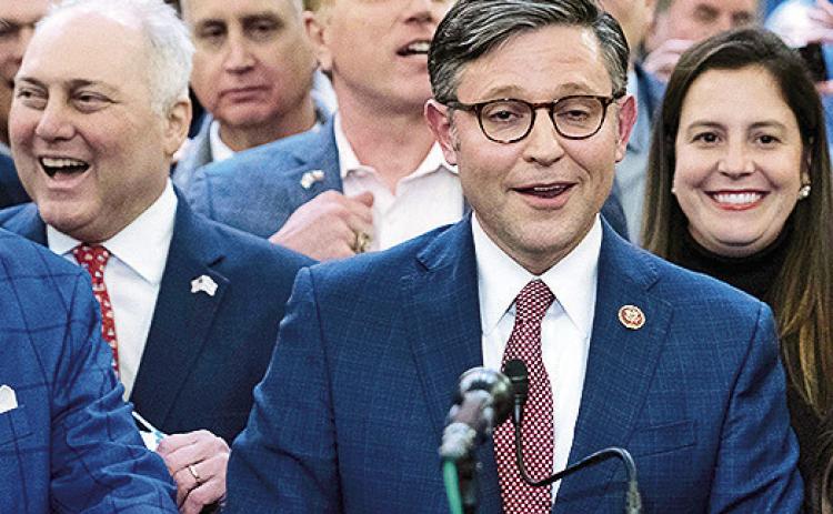 The House of Representatives elected Rep. Mike Johnson of Bossier/Shreveport Speaker of the House. At left is Rep. Steve Scalise, Majority Leader.