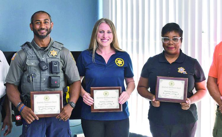 Pictured from left are Chief Deputy Darrel Winder, Deputy Adrian Duruisseau, Deputy Ashley Colbeck, Deputy Matreka Moses, and Sheriff Stuart Wright.