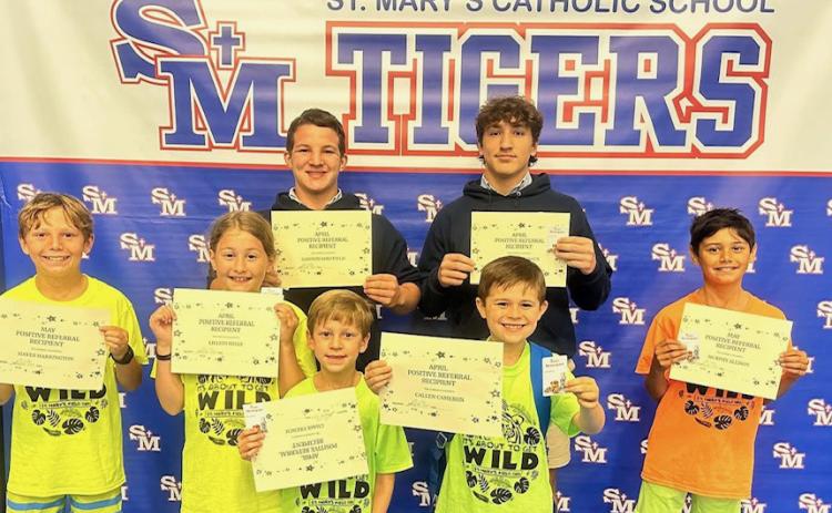 St Mary’s celebrated students who received Positive Referrals for the month of April. These students were recognized for going above and beyond — showing kindness, responsibility, leadership, and respect. Their actions may seem small, but they make a BIG differ- ence in our school community. Keep up the great work. From left are Hayes Harrington, Lillith Mills, Gannon Sheffield, Chase French, Callen Cameron, Jacob Thibodaux and Murphy Allison.