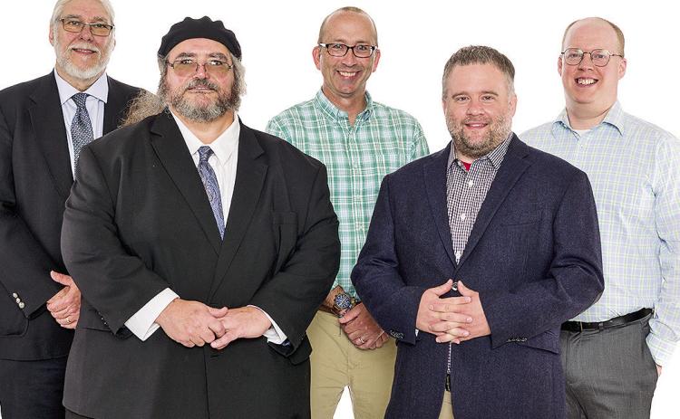 Northwestern State’s history faculty are, from left, Dr. Greg Granger, Dr. Charles Pellegrin, Dr. James MacDonald, Dr. Chris Gilson and Dr. Kent Peacock. Photo by Chris Reich