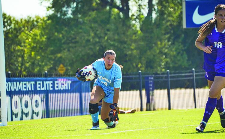 Northwestern State and East Texas A&amp;M came into the game tied with 10 points, but NSU won in a knockout, as it rolled 3-1 at East Texas A&amp;M on Sunday afternoon. Kennedy Rist made eight saves for the Demons. Photo by Julia Vega, East Texas A&amp;M