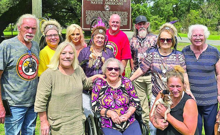 Descendants of past Butte Tribe Chiefs in front row from left are Chief Rodger Callum, Bonnie Wolf, Hazel Barnet and Kim Stevens. In back row are JoAnn Holland, Norma Scallion, Sue Barnett, James Allgor, Dallas Desadier, Glenda Sanders and Geraldeen Desadier.