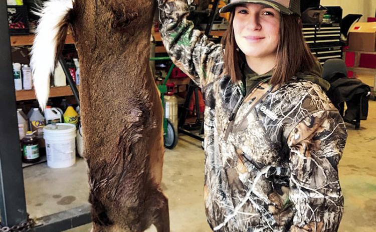 Thirteen year old Julia Mills killed a doe while hunting with her Papaw Robert Reames. She is the daughter of Bubba Jack and Mandi Mills.
