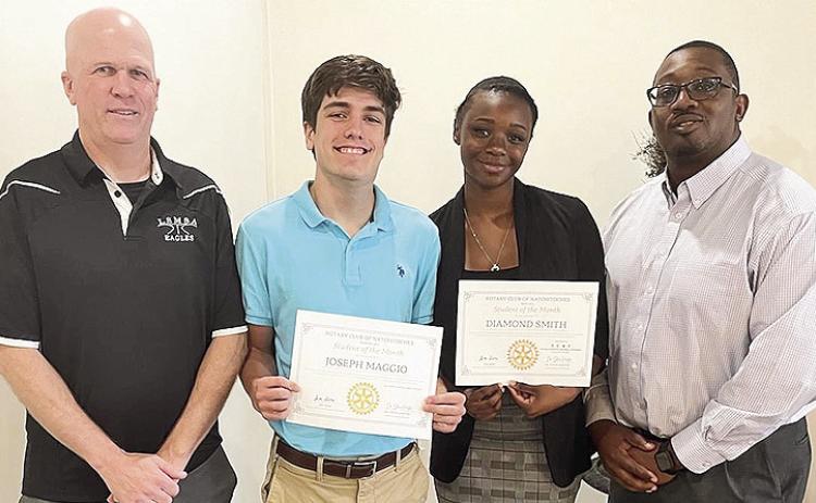 Rotary Student of the Month Coordinator Jessica Broadway recognized Louisiana School for Math Science and the Arts (LSMSA) students Joseph Maggio and Diamond Smith as May Students of the Month. From left are are LSMSA Coordinator of Athletics Dale Clingerman, Maggio, Smith, and LSMSA Director of Academic Affairs Dr. Jason Anderson.