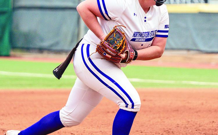 Mattison Buster threw a complete game against New Mexico, her first as a Demon and second of her career, in a 2-0 loss. Photo by Paige Fontenot, NSU Director of Marketing and Digital Media